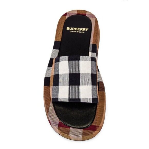 BURBERRY Women’s Size EU 41 US 11 Buckingham Check Plaid slides sandals New - Picture 2 of 14